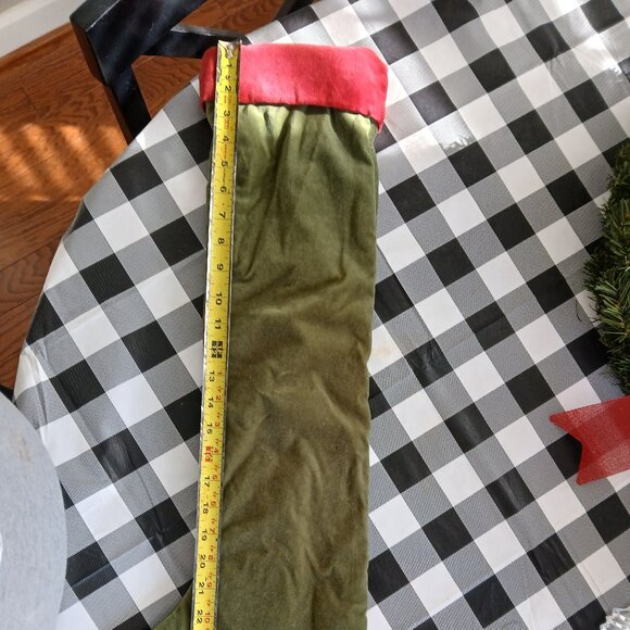 Pottery Barn Green Velvet Extra Long 27" Stocking with Red Cuff No Mono Vintage - Picture 4 of 4